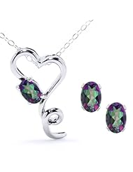 2.45 Ct Mystic Topaz Heart Pendant Earrings 925 Silver Set With 18" Silver Chain
