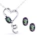 2.45 Ct Mystic Topaz Heart Pendant Earrings 925 Silver Set With 18
