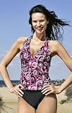 Black Berry Swirl Halter Tankini Top - Women's Swimsuit Plus Size Swimsuits