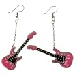 2 3/8 Enamelled Guitar with Rhinestones Earrings, Gpe, Usa! In Pink with Silver Finish