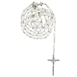 First Communion White Rosary with 5mmx8mm Oval Plastic Beads in Chain Links - 32'' Necklace, 22'' Overall Length