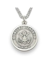 Womens Sterling Silver Army Medal, Cross on Back Christian Jewelry Military Jewelry w/Chain 20" Length