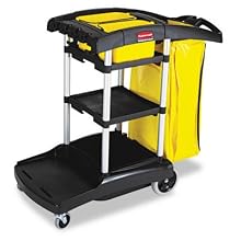 Rubbermaid Housekeeping Service Cart with Two Caddies, Black, 49.75" Length, 21.75" Width, 38.38" Height, Black