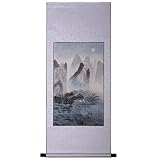 Handmade Asian Wall Art Scroll Painting On Textured White Brocade - Mountain Lake Cottage