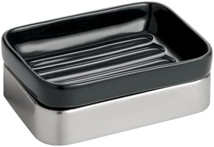 InterDesign Gia Bathroom Vanity Soap Dish, Black/Brushed