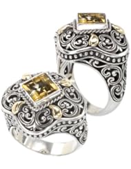 925 Silver & Citrine Ornate Scroll Ring with 18k Gold Accents- Sizes 6-8