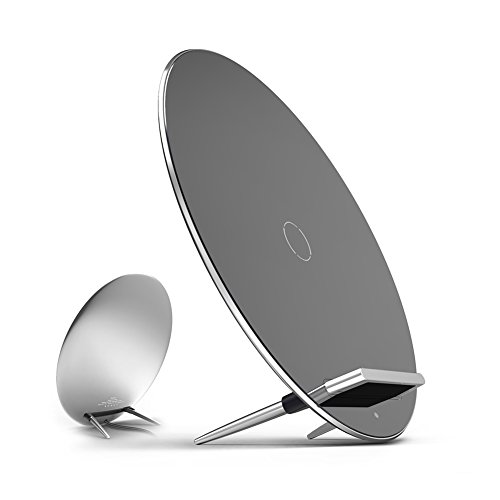 Aukey Luna Wireless Charger Charging Pad Qi-Enabled for Nexus 6, SONY Xperia Z3V, Moto 360 Smart Watch, Google Nexus 6 / 4 / 5 / 7(2013); Motorola Droid Turbo, Moto 360 Smart Watch, Nokia Lumia 920, 928, 1020; LG Optimus Vu2, D1L, LTE2, G2; HTC 8X, Droid DNA; MOTO Droid Maxx/Droid Mini; Blackberry Z30; iPhone; Samsung and other Other Qi-Enabled Phones (3 Coils Free Charging Position Tech, Vertical and Horizontal Charging, 2.1A Output AC adapter included) - Silver