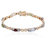 18k Yellow Gold Overlay Sterling Silver Multi-Gemstone and Diamond Bracelet, 7.25