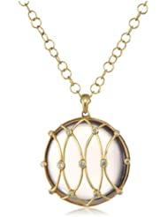Lauren Harper Collection Sugar Buzz 18k Gold, Rose Quartz and Faceted Diamond Round Pendant Necklace