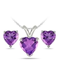 2.40 Carat All Natural Heart Shaped Amethyst Stud Jewelry Set in .925 Sterling Silver