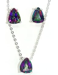 5 Carat Genuine Mystic Topaz Stud Earrings & Pendant Set in Sterling Silver