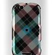 Premium Designer Hard Crystal Snap-on Case for Motorola Cliq MB200 - Blue, Green Diamond Diagonal Checkers Plaid Print Design