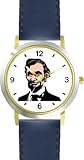 President Abraham Lincoln American Theme - WATCHBUDDY® DELUXE TWO-TONE THEME WATCH - Arabic Numbers - Blue Leather Strap-Size-Large ( Men's Size or Jumbo Women's Size )