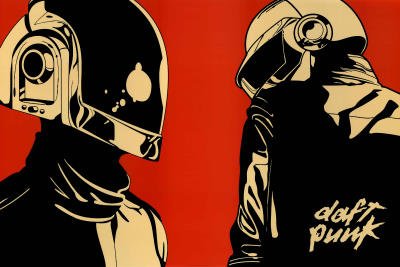 (24x36) Daft Punk Helmet Red Background Music Poster Print