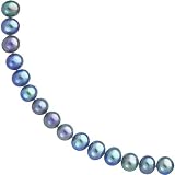 14K Gold 7.5mm Black Chinese Freshwater Cultured Round Pearl Necklace 16