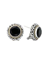 925 Silver & Round Faceted Onyx Earrings with 18k Gold Accents