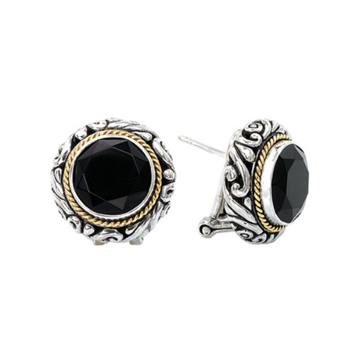 Best Sale 925 Silver & Round Faceted Onyx Earrings with 18k Gold Accents