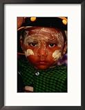 Boy with Paste of Thanakha Tree Bark on Face, Looking at Camera, Myanmar (Burma) Framed Photographic Poster Print by Frank Carter, 17x21