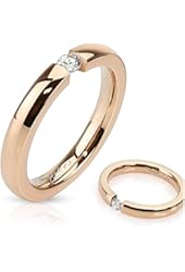 3mm Tension Set CZ Rose Gold IP Stainless Steel Band Ring