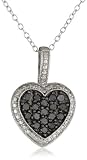 Black Rhodium Sterling Silver Black and White Diamond Heart Pendant Necklace (.5 Cttw), 18"