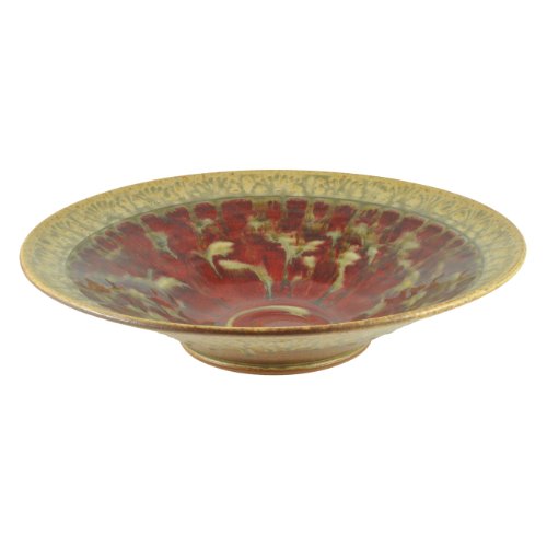 Ray Pottery Handmade 13-inch Round Bowl, Red