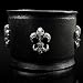 Royalty Collection Black CZ Silver Fleur De Lis Large Leather Bracelet