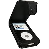 igadgitz echtes Leder Tasche Schutzh&uuml;lle Etui Case H&uuml;lle aufklappbar in Schwarz f&uuml;r Apple iPod Classic 80gb, 120gb & 160gb + abnnehmbare G&uuml;rtelbefestigung + Display Schutzfolie