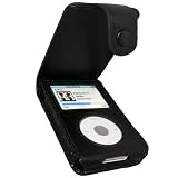 igadgitz Etui Poche de luxe relevable en Cuir véritable, Housse de couleur Noir pour Apple iPod Classic 80 go gb 120 go gb & 160 go gb + clip ceinture amovible