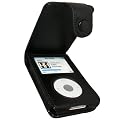 igadgitz echtes Leder Tasche Schutzh�lle Etui Case H�lle aufklappbar in Schwarz f�r Apple iPod Classic 80gb, 120gb & 160gb + abnnehmbare G�rtelbefestigung + Display Schutzfolie