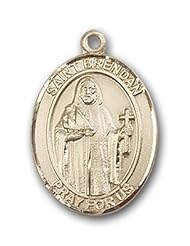 14kt Solid Gold Pendant Saint St. Brendan the Navigator Medal 3/4 x 1/2 Inches Sailors/Mariners-8018- Comes with a Black velvet Box