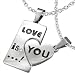 Stainless Steel 2 Piece "Love Is You" Couple Necklace heart Pendant Set 22" High Quality link Chains