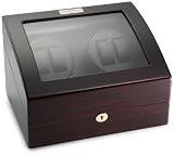Diplomat Ebony Wood Quad Watch Winder with Black Leather