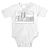 Onesie with "twin towers", buildings, "black and white", cityscape, "World Trade Center", architecture, construction, structure, "New York City"