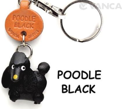 Poodle Black Leather Dog Small Keychain VANCA CRAFT-Collectible Keyring Charm Pendant Made in Japan