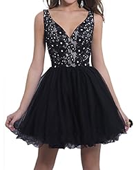 Junior Sexy V-neck Tulle Lace Cocktail Homecoming Dress/Prom Dress 