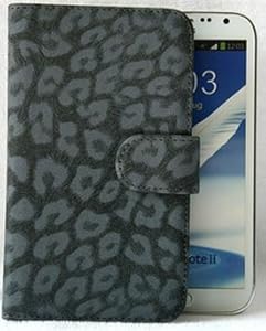 PicknBuy® Faux Leather Leopard Flip Case Cover for Samsung Galaxy Note II N7100 with cleaning cloth - Black