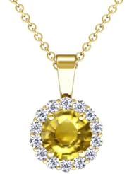 14K Yellow Gold Round Cut Yellow Sapphire And Round Diamond Pendant