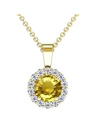 18K Yellow Gold Round Cut Yellow Sapphire And Round Diamond Pendant