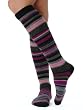 Womens Stripe Knee Socks Cashmere blend 7 Color Options Black Navy Grey Burgundy or Cocoa