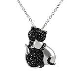 Tressa Sterling Silver Black Cubic Zirconia Two Cat Necklace Hypoallergenic .925 Sterling
