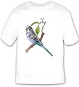 T-shirt with blue, parakeet, zebra, bird