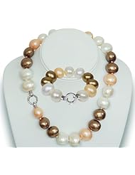 18mm Multi-Color Baroque Shell Pearl 8" Bracelet and 18" Necklace Set W/CZ Clasp