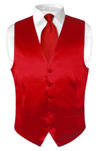 Biagio Men's Solid ROSE REDSILK Dress Vest NeckTie Set for Suit or Tuxedo