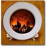 Halloween Cat, House and Bat Luminaries - 8 Inch Porcelain Plate