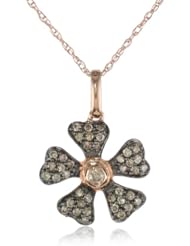 10k Rose Gold Brown Diamond Flower Pendant Necklace ( .25 cttw, H-I Color, I2-I3 Clarity), 18"
