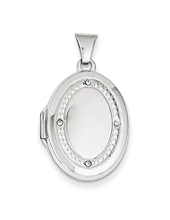 14K White Gold 21mm Oval Diamond with Texture Locket