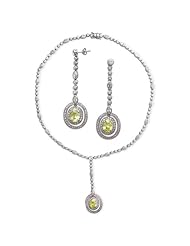 CleverSilvers Marquise Round CZ. Oval Lime Drop Necklace And Earrings Set