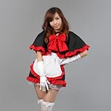 TOMSUIT Red Shawl Apron Maid Cosplay Halloween Costume Dress, L, Red