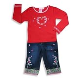 Lipstik - Girls Long Sleeve Denim Capri Set, Red, Blue