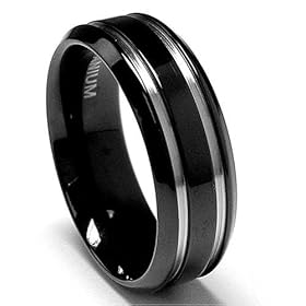 7 MM Black Titanium Ring Wedding Band with two Grooves sizes 7 to 13